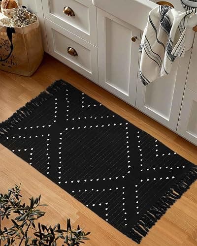 LIVEBOX Boho Black Bathroom Rug 2x3 Bath Mat, Washable Cotton Woven Throw Rugs, Small Accent Rug for Front Door Outdoor Entryway, Kitchen thumbnail 8