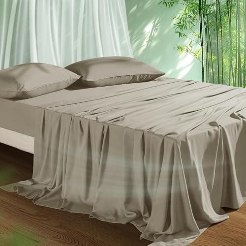 Cooling Sheets Set King Size, Viscose Derived from Bamboo for Hot Sleepers | Deep Pocket Up to 16 Inch | Silky Soft & Breathable Bedding - 4PC (King, Simply Taupe) - Image 1