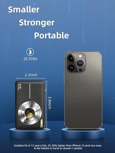 Digital Camera, Camkory FHD 1080P Kids Camera 44MP Point and Shoot Digital Cameras with 32GB SD Card, 16X Zoom, Two Batteries, Lanyard, Compact Small Camera for Kids Boys Girls - Black thumbnail 5