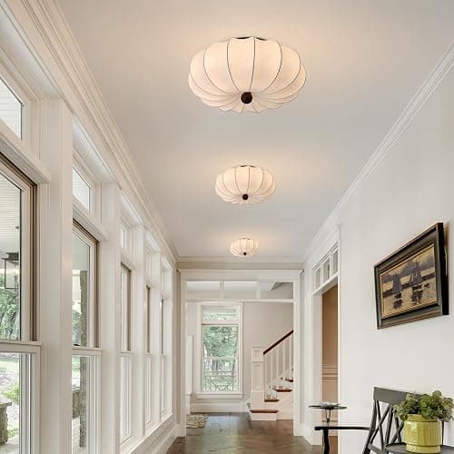 KCO Lighting Modern Silk Flush Mount Ceiling Light Japanese Lantern Ceiling Lamp Large Semi Flush Mount Ceiling Light Fixture White Fabric Drum Shade Chandelier thumbnail 3