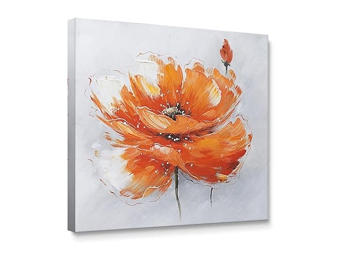 Niwo ART - Orange Poppies, Flower Canvas Wall Art Home Decor,Framed Ready to Hang - 02 Orange Poppies - 12L" x 12W"