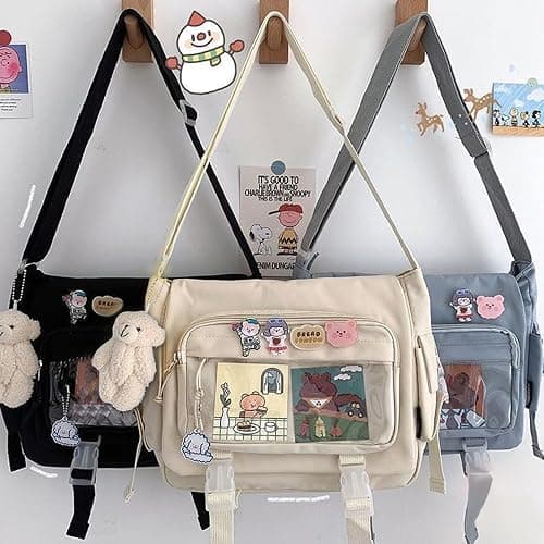 MILLEVIBE Kawaii Crossbody Ita Bag for Women with Pin & Plush Bear - Japanese Messenger Bags Y2K Shoulder Purse thumbnail 7