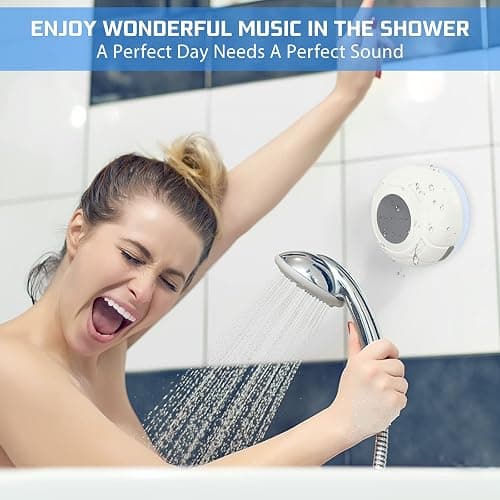 Annlend Waterproof Bluetooth Shower Speaker Portable Wireless Water-Resistant Speaker Suction Cup,Built-in Mic Gifts for Kids Speakerphone for iPhone Phone Tablet Bathroom Kitchen - White thumbnail 2