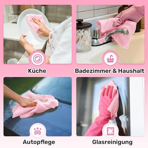 SOOWASH Mikrofasertücher Rolle, 50 Stück Mikrofaser Reinigungstücher, Abreißbare Lappen Putztücher für Auto, Küche und Haus 30x30cm(Rosa) thumbnail 6