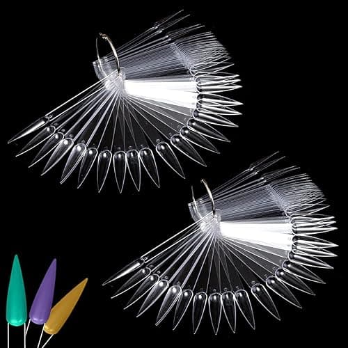 Nagelmuster 100 Stück Nagelmusterstifte Nagelfarbdisplay Nageldisplay Tipps Nail Art Tips Sticks mit Metallring für Nagelstudio und Anfänger (klar) - Image 1
