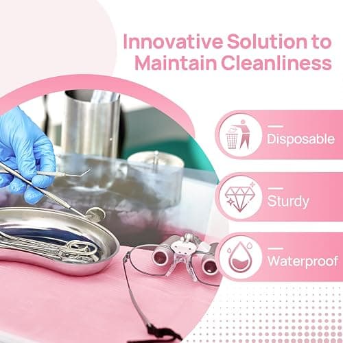 JMU 125 Pack Dental Bibs, Pink Dental Bibs Disposable 3-Ply, 13" x 18" Patient Bibs Medical Tray Covers thumbnail 4