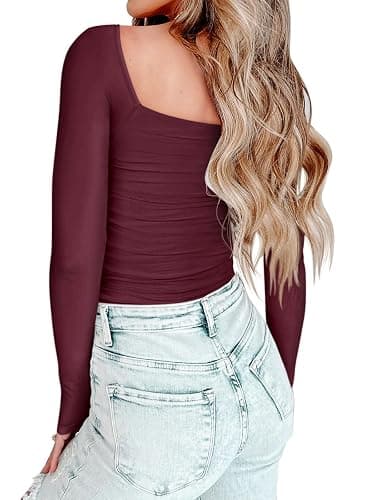 PINKMSTYLE Womens Square Neck Mesh Long Sleeve Bodysuit Shapewear Corset Tops Sexy Concert Outfits Party Shirts thumbnail 4