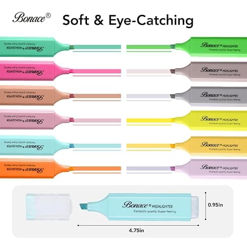 BONACE Highlighters Pastel, 12 Assorted Macaron Colors Chisel Tip Marker | Mini Highlighters,Water Based, Quick Dry, Aesthetic Highlighter for Office thumbnail 2