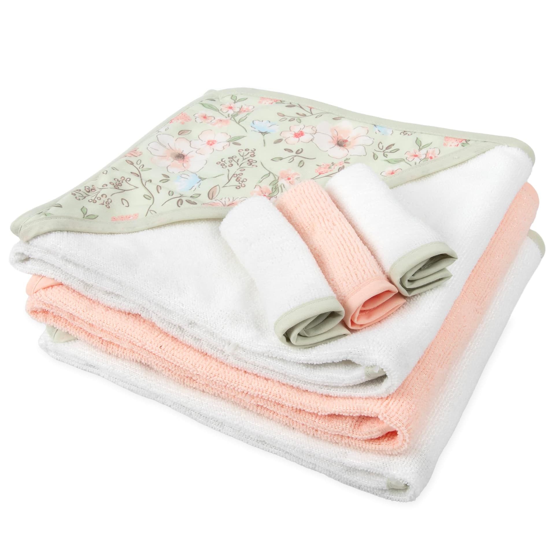 Juego de 6 toallas de baño con capucha y toallita para recién nacidos, bebés y niños pequeños, niños y niñas, juego de toallas con capucha floral rosa thumbnail 2