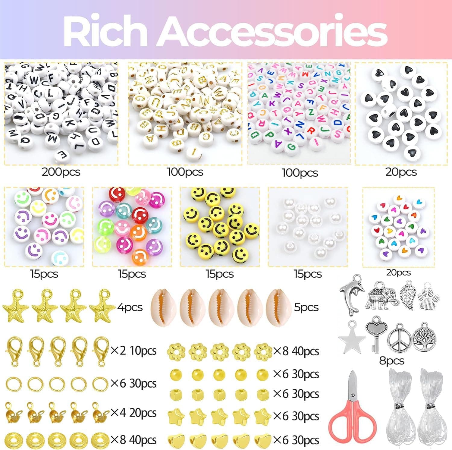 96 Colors 1 2 300 Pieces Clay Beads, Beads for Bracelet, Beads Set 6mm Beads to Win, Polymer Clay Beads, Beads Bracelet DIY Making Letter Beads Set for DIY Bracelet Jewelry thumbnail 3