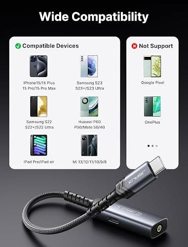 JSAUX USB C Headphone Adapter and Charger, 2-in-1 Type to 3.5mm Audio with PD 60W Fast Charging for iPhone 16 Pro/16 Pro Max/16/16 Plus/15 Pro Max/15 Pro,Samsung S24/S24+/S23/S22/S21,iPad Pro-Red thumbnail 6