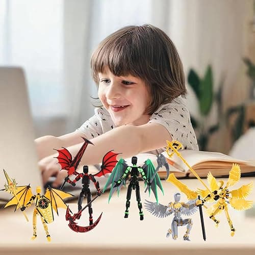 Pekuality T13 Figure & Titan 13 Toys Yellow（3D Printed Action Figures Assembly Completed）（Multi-Jointed Movable）（Angel Designs Includes Various Accessories） Dummy T 13 Figures Desk Decoration 5.5in thumbnail 2