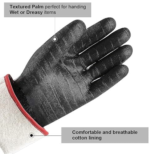932°F Extreme Heat Resistant Gloves for Grill BBQ,Aillary Waterproof Long Sleeve Pit Grill Gloves for Fryer, Baking, Oven,Smoker,Fireproof, Oil Resistant Neoprene Coating（14-Inch ） thumbnail 4