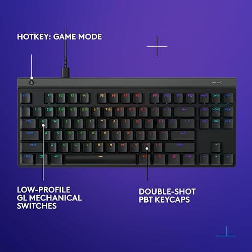Logitech G515 TKL Wired Low Profile Gaming Keyboard, Fully Customizable RGB, Double-Shot PBT Keycaps, Tactile/Brown Switches - Black thumbnail 7