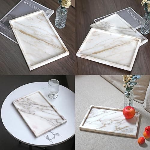 100% Natural Marble Serving Tray Luxury Marble Storage Tray for Home Decor Stone Tray for Bathroom/Kitchen/Vanity/Dresser,Plate Holder for Tissues, Candles, Towel thumbnail 4