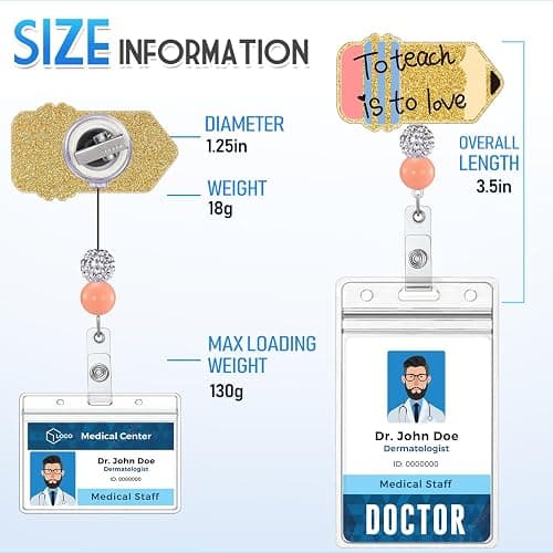 Plifal Badge Reel Retractable for Nurse Cute Nursing ID Badge Holder Accessories with Alligator Clip to Teach is to Love Acrylic Beaded Badge Reel for Office Student Social Worker Hospital thumbnail 5