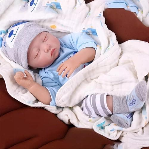 SYP Reborn Baby Dolls Boy - 20-Inch Realistic Reborn Dolls Boy in Blue Puppy Outfit, Grey Striped Trousers, Sleeping Position Real Life Baby with Dolls Accessories for Kids Age 3+ thumbnail 5