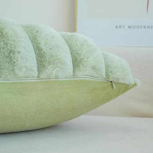 JOJUSIS Pack of 2 Faux Fur Plush Decorative Throw Pillow Covers Couch Cushion Case Soft Fluffy Pillowcases Wide Stripe (Sage Green, 20 x 20 Inch) thumbnail 6