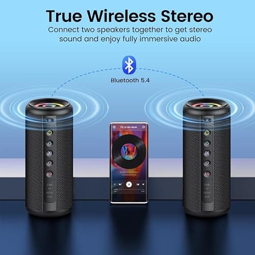 Portable Bluetooth Speaker, Bluetooth 5.4 Wireless Speaker with 20W HD Loud Stereo Sound, 20H Playtime, IP7 Waterproof, LED Lights, TWS Pairing, Built-in Mic, for Outdoor, Home, Party, Beach, Gift thumbnail 7