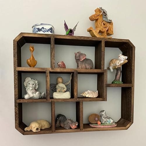 Frcctre Rustic Shadow Box Display Shelf, 9 Compartments Wood Hanging Display Floating Shelves, Multi-Slot Wall Mounted or Freestanding Farmhouse Decor Displays Case thumbnail 6