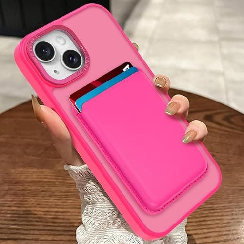 MOWIME Magnetic Designed for iPhone 14 Case 6.1" 2022, Hot Pink | [Compatible with Magsafe] [with Wallet & Card Holder] [Military Drop Protection] Slim Translucent Matte Phone Case thumbnail 7
