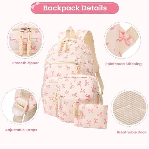 jingyuKJ Coquette Bow Backpack - Cute Kawaii Backpack Set Aesthetic Daypack Coquette Rucksack (A01 Bow Pink) thumbnail 5