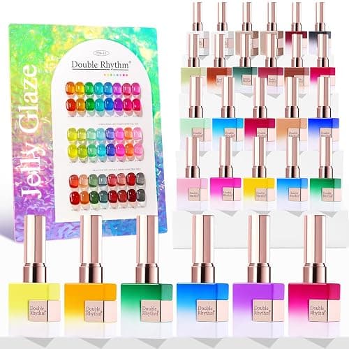 Double Rhythm 28Pcs 0.5Oz Gel Nail Polish Set Same Color Same Bottle Soak Off Gel Polish Kit Nail Art Manicure Salon DIY at Home for Women (Neon Jelly Sheer Collection-T24-11) - Image 1