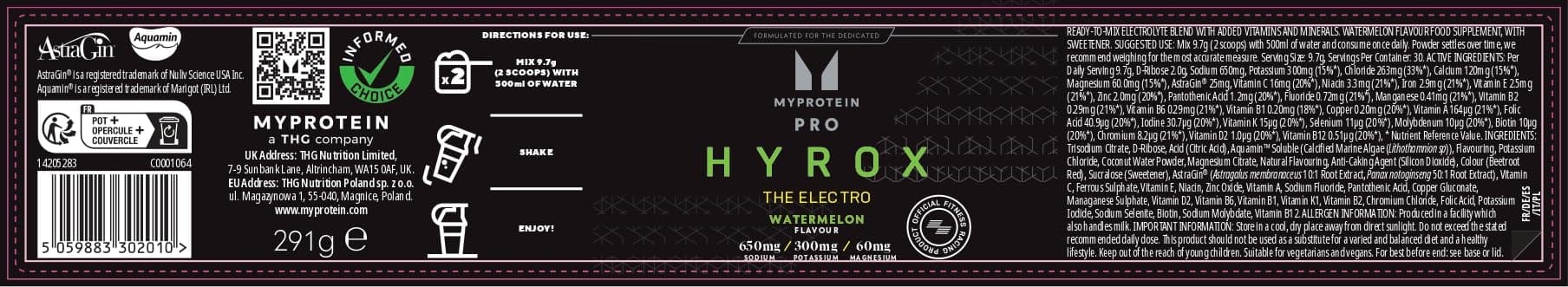 Myprotein PRO x HYROX The Electro | Advanced Electrolyte Watermelon Hydration Powder | 650mg Sodium & 300mg Potassium | Supports Hydration, Muscle Function & Recovery | Vegan-Friendly | 30 Servings thumbnail 9