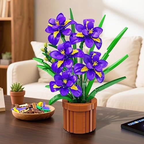 CUBIMANA Flowers Botanicals Iris Building Set - Artificial Purple Bonsai Plant for Home Office Décor, 808PCS Fake Flowers Building Block Indoor Decoration, Floar Birthday for Adults thumbnail 6