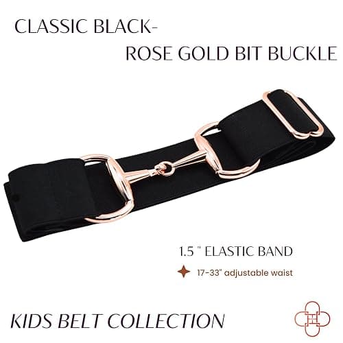 CELAEQ Kids 1.5 inch Elastic Equestrian Belt, Horse Riding Belt with Rose Gold Bit Buckle thumbnail 2