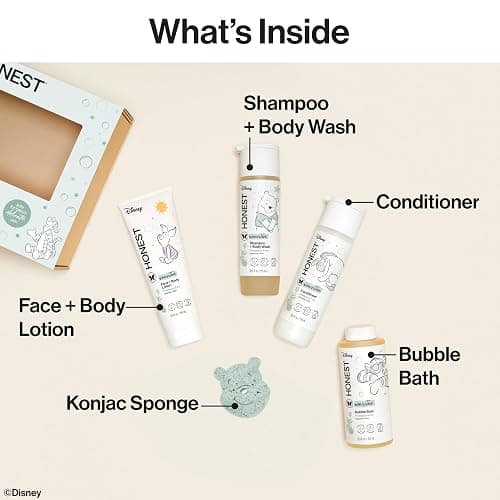 The Honest Company Bathtime Gift Set, Disney Design + Fragrance-Free | Disney-Design Fragrance-Free Bathtime Set: Shampoo & Body Wash, Lotion, Bubble Bath, Conditioner & Sponge. Hypoallergenic. thumbnail 5