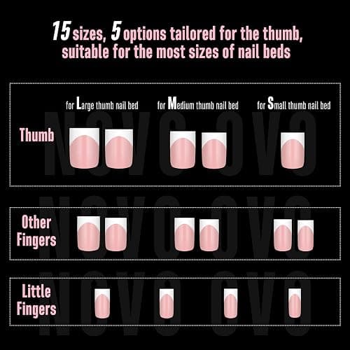 NOVO OVO Short Sharp Square White French Tip Nail Tips Press on BABY PINK, Need Builder Gel Top Coat Nail Glue, Soft Gel Fake Nail Extension, Full Cover False Nails for Salon DIY x 15 Sizes 240 pcs thumbnail 8