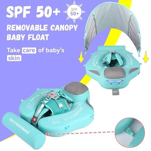 GENTEACO Mambobaby Baby Swim Float with Canopy Non-Inflatable Infant Pool Float with Tail 3-24 Months Avoid Flip Solid Skin-Friendly Material for Toddler Boys Girls thumbnail 3