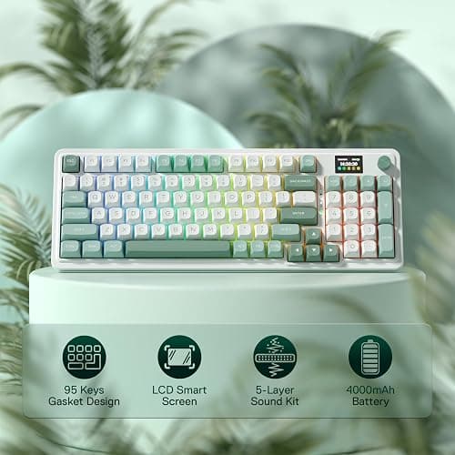 Redragon K719 Wireless Gasket Gaming Keyboard w/Hype Screen & Knob, 95 Keys Mechanical Keyboard, Easy-Control 1.14’’ TFT Info Display, 5-Layer Noise Dampening, Custom Linear Switch, Jade Cloud Color thumbnail 2