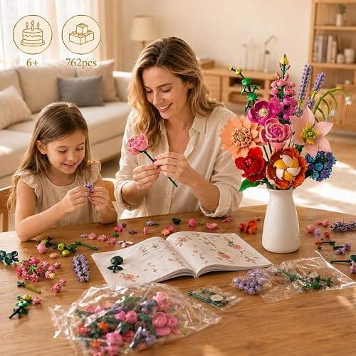 Flower Bouquet Building Set, 762Pcs Flowers Model Kit Creative STEM Toy for Home Office Decor, Valentine's Day/Birthday/Mother's Day for for Women Kids Girls thumbnail 5