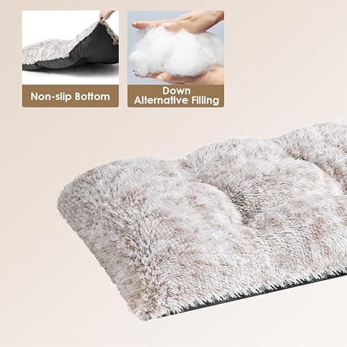 EHEYCIGA Fluffy Dog Crate Bed for Large Dogs, Plush Faux Fur Crate Pad, Calming Anti Anxiety Large Dog Bed, Washable Soft Warm Mat with Non-Slip Bottom, Brown thumbnail 2