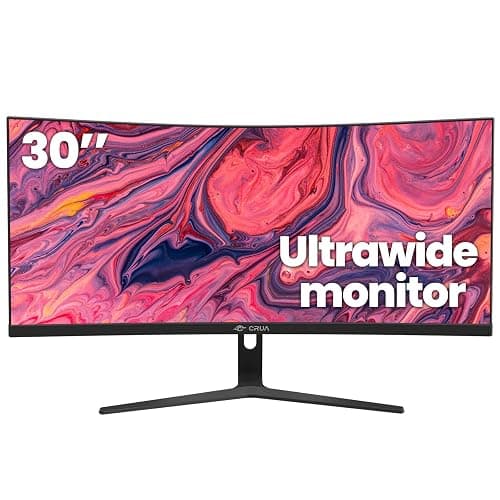CRUA 30Inch Ultrawide Curved Monitor, 21:9 WFHD(2560x1080P) VA Computer Monitor, 99% sRGB 100HZ 1500R PC Monitors Support FreeSync, Wall-Mounted, with HDMI/DP Display Port-Black - 30Inch - Black - Image 1