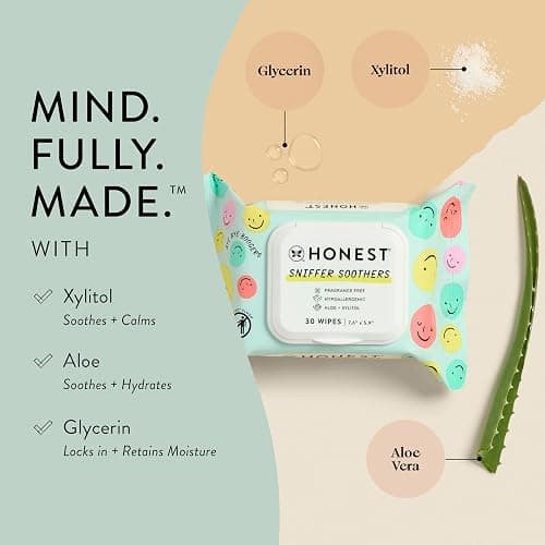 The Honest Company Plant-Based Snot Removing Wipes | Soothing Nose + Face Wipes with Aloe | Hypoallergenic for Sensitive Skin, EWG Verified | Fragrance Free, 60 Count thumbnail 4