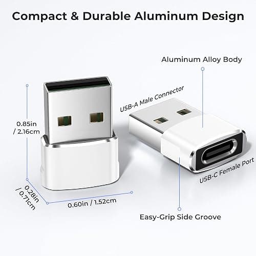Basesailor USB to USB C Adapter,USBC Female to USB A Male Adapter,Type C Converter Charger for iPhone 17 Pro Max,16 15,Apple Watch iWatch S11 S10 SE,AirPods 3,iPad mini Air,Samsung Galaxy S25,White thumbnail 5