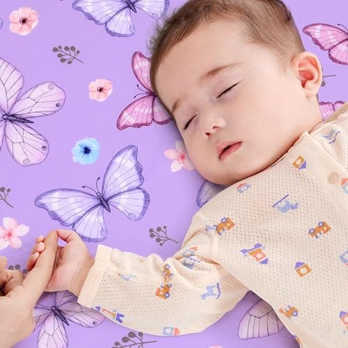 JISEN Baby Crib Sheets Soft Breathable Butterfly Fitted Crib Sheets Baby Sheet for Standard Crib and Toddler Mattress Bed Sheets for Crib for Boys Girls Neutral 52x28 Inch thumbnail 3