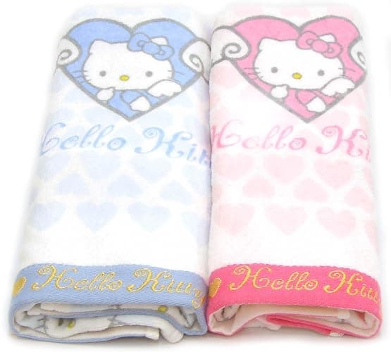 Hello Kitty Lovely Towel Set 2pcs 31.5X15.7 100% Cotton Bath Shower Pink Blue - Image 1