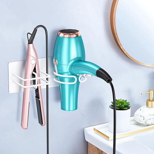 XILIMEN Hair Dryer and Straightener Holder Wall Mounted, Self Adhesive Blow Dryer and Flat Iron Storage Hair Tool Organizer for Bathroom Vanity (White) thumbnail 2