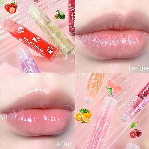 Baorder 6Pcs Roll-On Lip Gloss Set,Fruit Flavored Roll On Rollerball Lip Oil,Transparent Plumping Lip Gloss,Non Toxic Lip-Makeup Set thumbnail 5