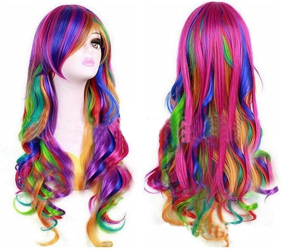 KOLIGHT Girls Long Curly Rainbow Color Cosplay Party Costume Hair Wigs with Cap+Comb thumbnail 3