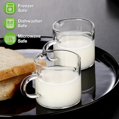 Qipecedm Espresso Cups Set of 2, 4 OZ Double Spouts Cups, Shot Glasses, Milk Cup with Handle, Clear Glass, Espresso Accessories for Machine, Small thumbnail 3