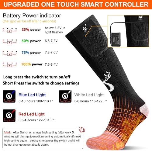 SNOW DEER Upgraded Rechargeable Electric Heated Socks,7.4V 2200mAh Battery Powered Cold Weather Heat Socks for Men Women,Outdoor Riding Camping Hiking Motorcycle Skiing Warm Winter Socks thumbnail 2
