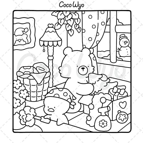 Comfy Days: Coloring Book for Adults and Teens Featuring Super Cute Animal Characters in Cozy Hygge Moments for Relaxation (Cozy Spaces Coloring) thumbnail 5