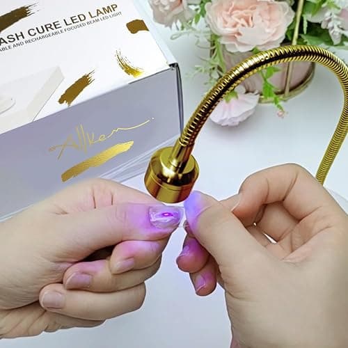 ALLKEM Flash Cure UV Light - Gooseneck Led Nail Lamp for Gel Polish - Professional & Home Use Nail Light & Dryer - Wireless, Cordless & Rechargeable Curing Lamp (3W - Gold) thumbnail 4