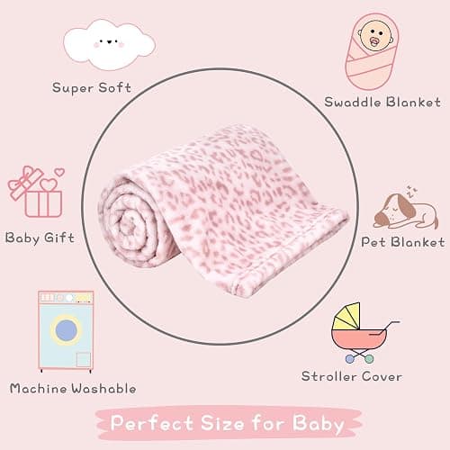 Yurhap Leopard Print Baby Blanket Fleece Baby Blankets for Girls, Ultra Soft Cozy Fluffy Infant Toddler Newborn Receiving Blankets for Crib Stroller, 30"x40", Light Pink thumbnail 7