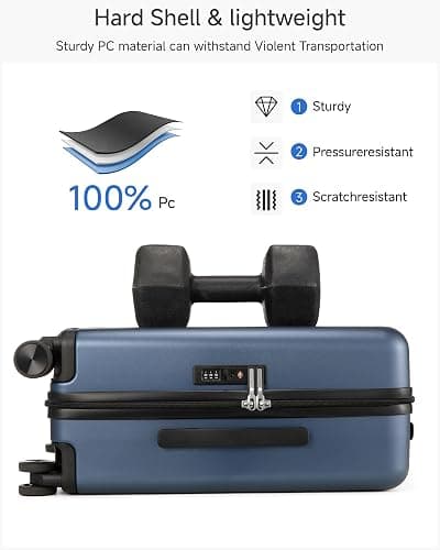 LUGGEX Carry On Luggage 22x14x9 Airline Approved, L2 100% PC Hard Shell Travel Suitcase with Smooth Spinner Wheels, TSA Lock (Black, 20 Inch, 40L) thumbnail 6